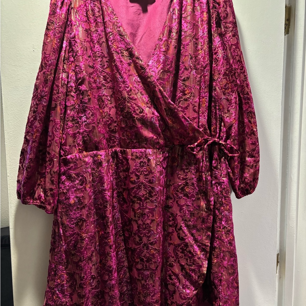 LOFT Magenta Metallic and Velvet Dress